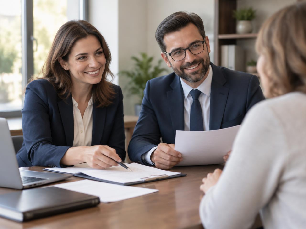 A tax preparer reviewing documents with a client